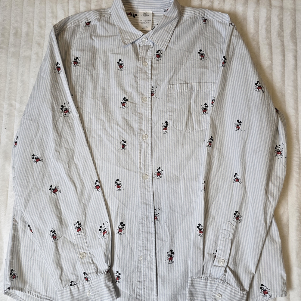 Disney Mickey Mouse Striped Button-Up Shirt Large